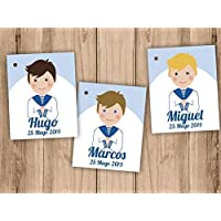 Etiquetas para detalles Comunión niño con traje marinero. Pack 25 udes.